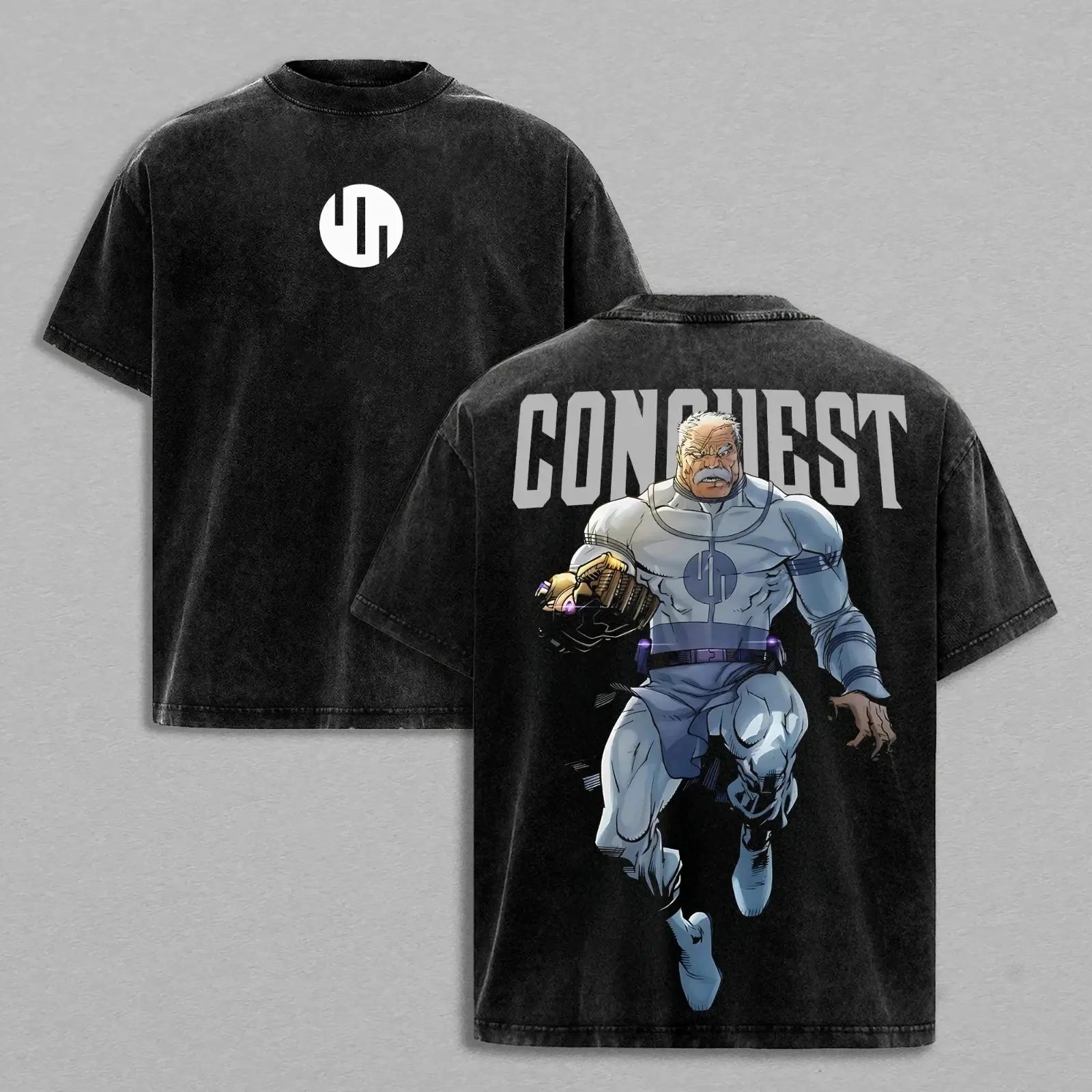 Conquest X Invincible Anime Double Printed Vintage Washed Shirt
