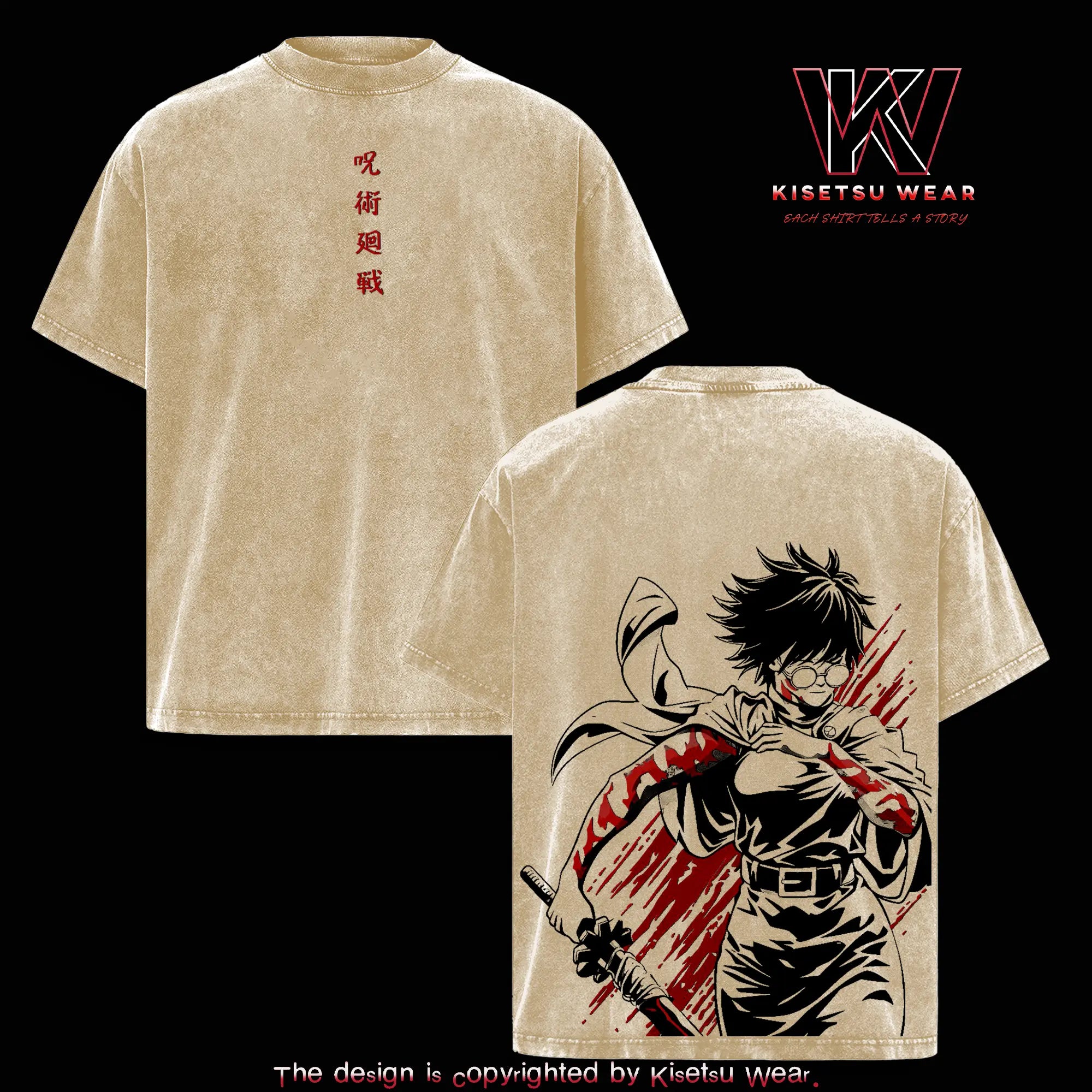 Maki Zenin Bloodline T-Shirt – Vintage Washed Jujutsu Kaisen Graphic Shirt, Cursed Sword Battle Art Tee, Oversized Dark Anime Streetwear, Unisex Casual Apparel, Gift for JJK Fans