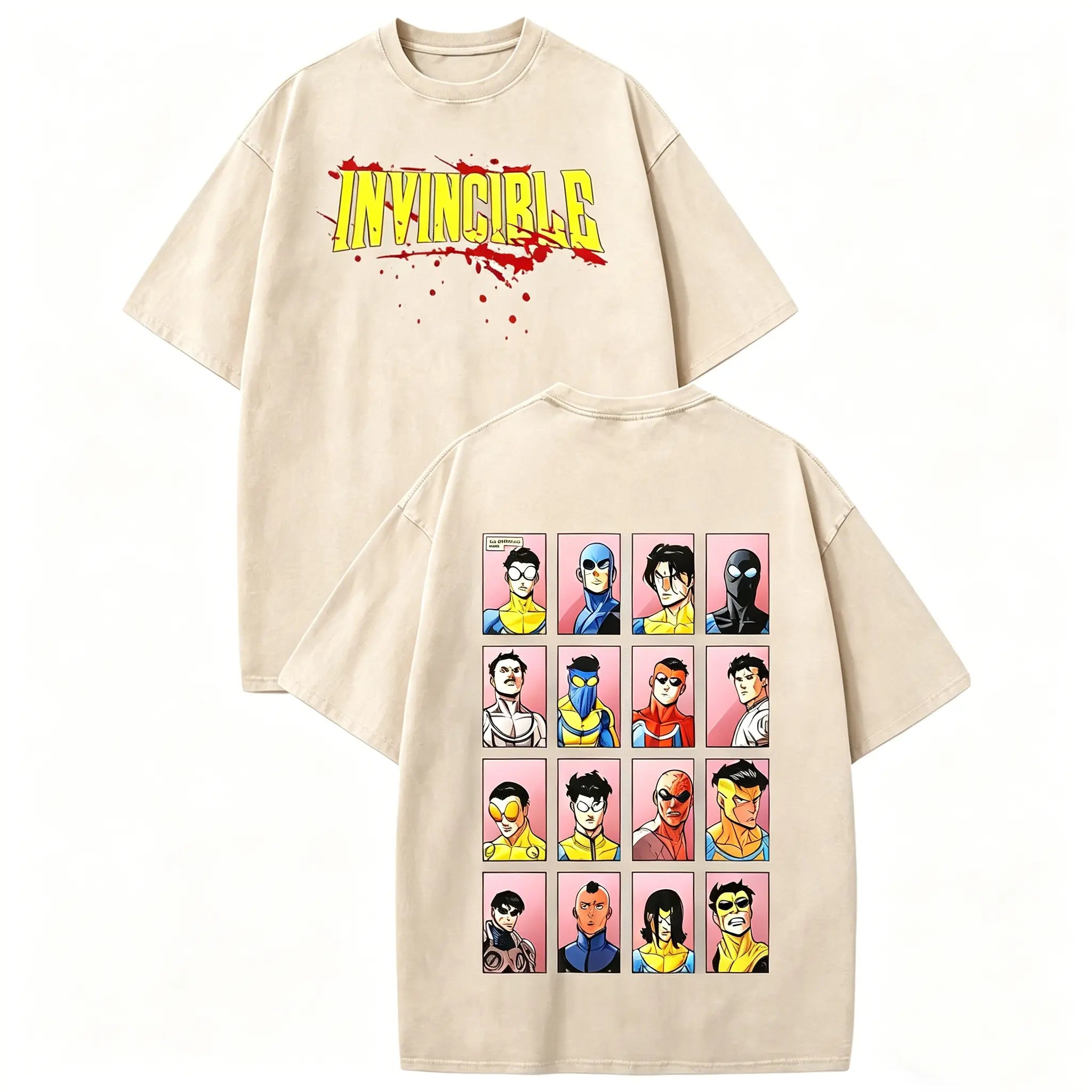 Invincible Vintage Washed Unisex Fit Graphic T-Shirt, Comic Book Superhero Streetwear Casual Tee，Funny Graphic Tee, Men’S Trendy T-Shirts,