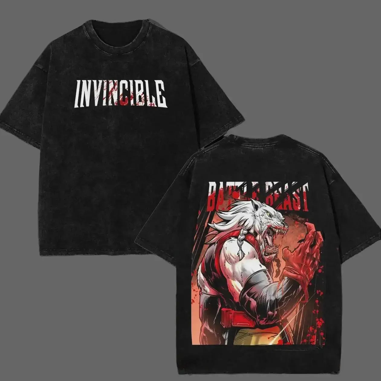 Retro Comic Invincible Battle Beast Graphic T-Shirt Collection – Premium Cotton Vintage Animated Style Washed Tee, Soft Breathable Oversized Streetwear Shirt Unisex, Gift for Him, Gift for Fan 90S Graphic American Casual Short Sleeve Tee,Gym & Streetwear