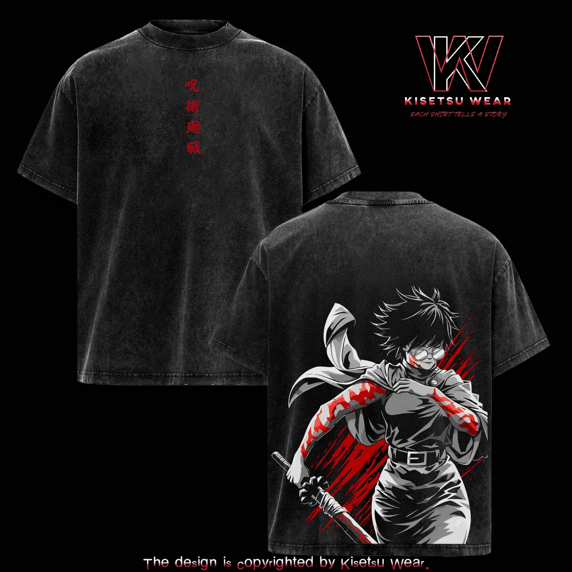 Maki Zenin Bloodline T-Shirt – Vintage Washed Jujutsu Kaisen Graphic Shirt, Cursed Sword Battle Art Tee, Oversized Dark Anime Streetwear, Unisex Casual Apparel, Gift for JJK Fans