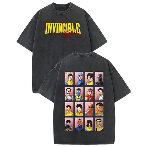 Invincible Vintage Washed Unisex Fit Graphic T-Shirt, Comic Book Superhero Streetwear Casual Tee，Funny Graphic Tee, Men’S Trendy T-Shirts,