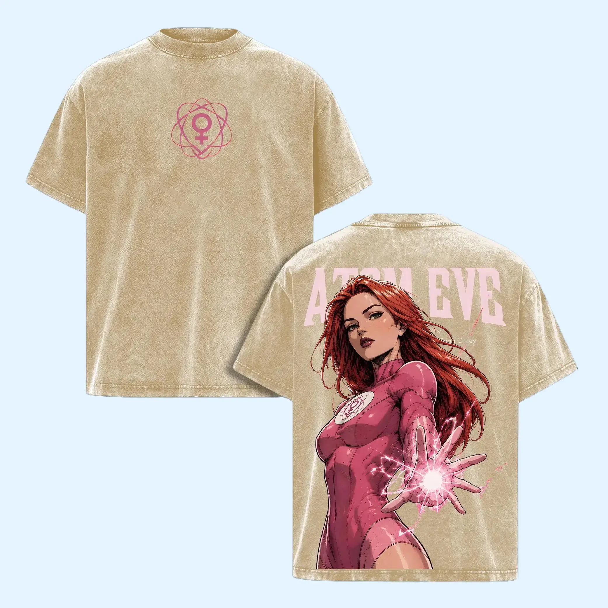 Atom Eve Invincible Vintage Washed T Shirt, Superhero Comic Graphic Tee, Oversized Streetwear Shirt, Unisex Casual Cotton Tee Top, Summer Fashion Outfit for Men Women Comic Fans